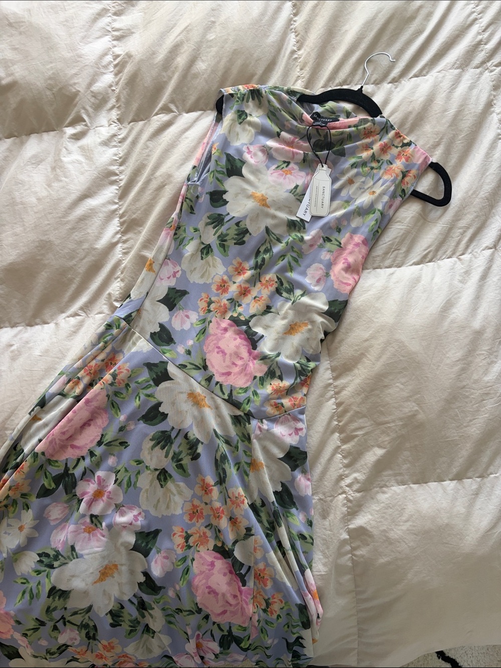 Sanctuary Floral Midi Dress in Light Blue, Pink & White